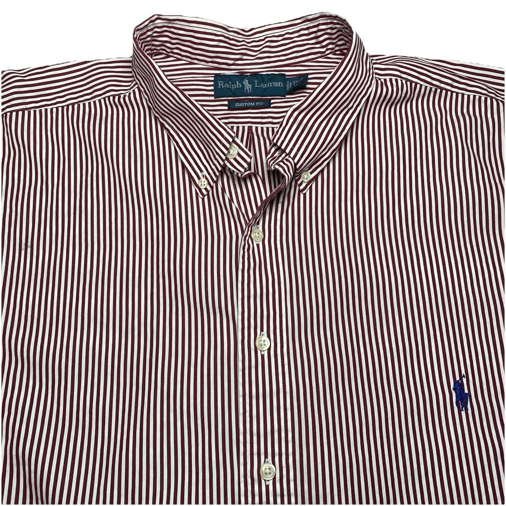 Ralph Lauren Shirt 3XLT Mens L/S Button Down Custom Poplin Burgundy White Stripe